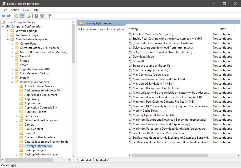 Delivery Optimization local policy settings